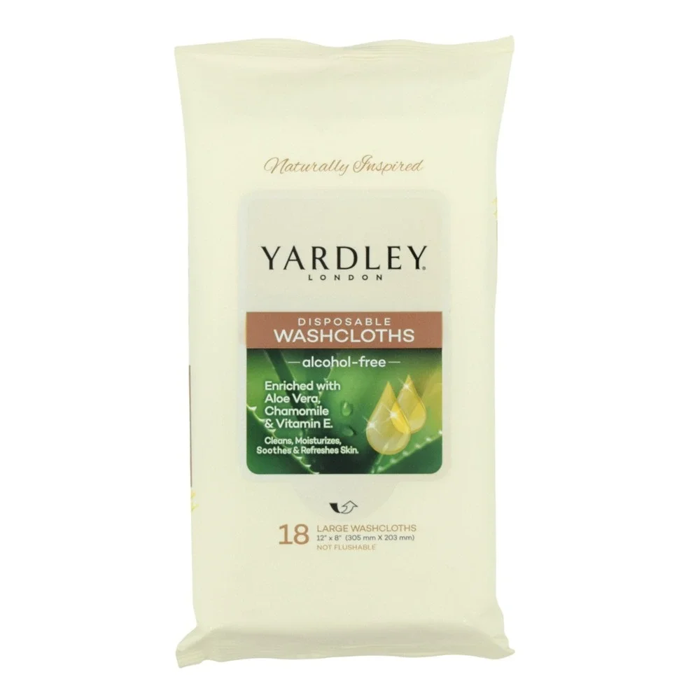 Yardley London Disposable Washcloths 3-Pack (54ct) 12x8 Body Wipes - Aloe Vera
